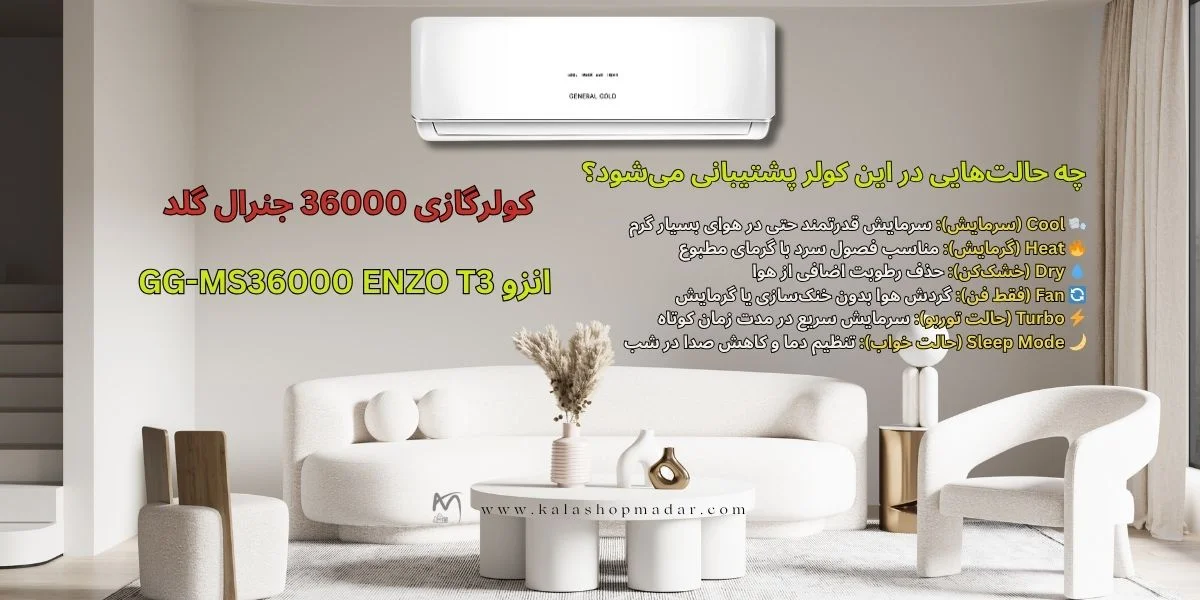 چه حالت‌هایی در کولر گازی 36000 جنرال گلد انزو پشتیبانی می‌شود؟