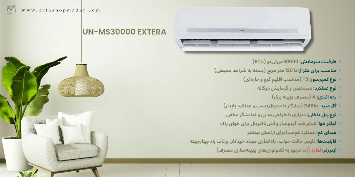 مشخصات کولرگازی یونیوا 30000 مدل اکسترا UN-MS30000 T3